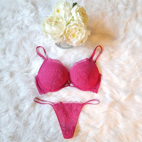 Bundle Victoria's Secret Very Sexy Bra, 34D Lace Padded Push-Up, VString Pink - Picture 14 of 14